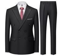 KUDMOL Men's 2-Piece Double Breasted Suit Peak Lapel Blazer Trousers Set | Classic Slim Fit Business Formal Suit Solid Elegant Outfit for Wedding Prom Office Party Dinner and Funeral