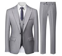 KUDMOL Men's 3 Piece Slim Fit Suit Set One-Button Tuxedo Jacket Vest & Pants for Wedding Prom Business(Light Grey,L)