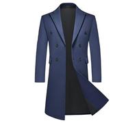 KUDMOL Mens Long Trench Coat Winter Double Breasted Wool Blend Classic Peacoat(Navy,2XL)