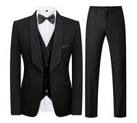 KUDMOL Mens Suit 3 Piece Tuxedo One Button Blazer Vest Trousers Set Black