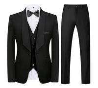 KUDMOL Mens Suit 3 Piece Tuxedo One Button Blazer Vest Trousers Set Black