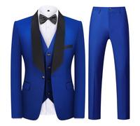 KUDMOL Mens Suit 3 Piece Tuxedo One Button Blazer Vest Trousers Sets for Wedding Party Prom(Sapphire,S)