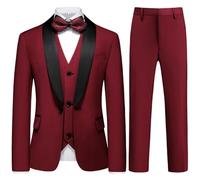 KUDORO Boy Suits 3 Piece Slim Fit Formal Suit Set with Tuxedo Jacket Vest Pants for Kids Wedding Ring Bearer Party Wine Red