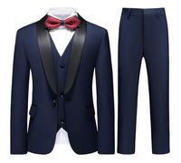 KUDORO Boy Suits 3 Piece Slim Fit Formal Suit Set with Tuxedo Jacket Vest Pants for Kids Wedding Ring Bearer Party Navy
