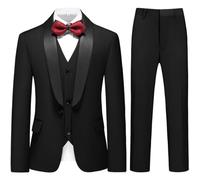 KUDORO Boy Suits 3 Piece Slim Fit Formal Suit Set with Tuxedo Jacket Vest Pants for Kids Wedding Ring Bearer Party Black