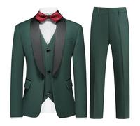 KUDORO Boy Suits 3 Piece Slim Fit Formal Suit Set with Tuxedo Jacket Vest Pants for Kids Wedding Ring Bearer Party Army Green