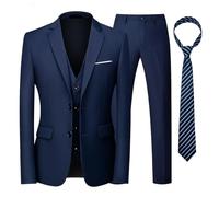 KUDORO Men Suits 3 Piece Slim Fit Single Breasted Two Button Wedding Tuxedo Suit Blazer Waistcoat Trousers with Tie（Navy,XS