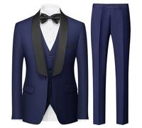 KUDORO Men Suits 3 Piece Slim Fit Suit Casual Business Formal Dinner Tuxedo Suit for Men Classic Blazer Waistcoat Trousers Set Navy