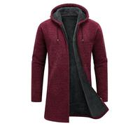 KUDORO Men's Knitted Cardigan Mid-Length Thick Zip Up Hooded Fleece Sweater | Full-Zip Long Sleeve Knit Outerwear, Casual Fleece-Lined Solid Jacket for Autumn, Winter, Work Outdoor Daily Activities