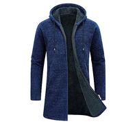 KUDORO Men's Knitted Cardigan Mid-Length Thick Zip Up Hooded Fleece Sweater | Full-Zip Long Sleeve Knit Outerwear, Casual Fleece-Lined Solid Jacket for Autumn, Winter, Work Outdoor Daily Activities