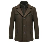 KUDORO Mens Wool Coats Short Winter Padded Trench Coat for Casual Business Outwear Thick Wool Blend Peacoat with Removable Inner Collar
