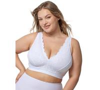 Kudreshov Lingerie Freya Cotton Stretch Lace Women's Bra - Non-Padded, No Underwire, White, Plus Sizes B-DDD, XXL, White, 44C