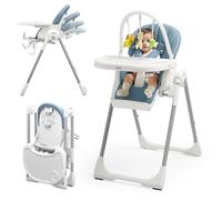 KÜB 3-in-1 Foldable Baby High Chair, 7 Height & 4 Recline Adjustable Seat & Tray for Easy Clean, 2 Locking Wheels, Multifunctional Infant High Chairs for Babies and Toddlers (Blue, with Toys)