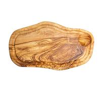 Küchenmaster Olive Wood Chopping Board with Juice Groove, 34-37 cm Long, Cutting Board with Juice Rim, Natural Serving Platter, Antibacterial Wooden Kitchen Butcher Block