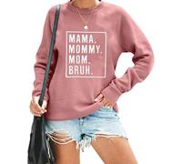 KUEDFEU Mama Mommy Mom Bruh Sweatshirts for Women Funny Mom Life Sweatshirts Casual Letter Print Long Sleeve Pullover Tops, Pink, XL