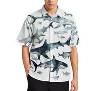 KUEhhhr Funny Shark Print Mens Hawaiian Shirts Short Sleeve Button Down Beach Summer Hawaiian Shirt for Men Women