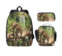 KUEhhhr Jaguar Cat On Tree Trunk Waterfall Print School Bag + Pencil Case + Lunch Bag Combination for Everyday Use