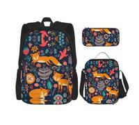 KUEhhhr Owl Rabbit Birds Fox Practical 3pcs Backpack Set â“ Large School Bag With Lunch Box And Pencil Case For Students,Backpack And Lunch Box Set