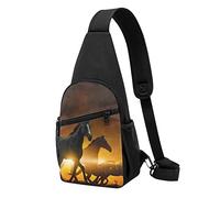 KUEhhhr Running Black Horses Sling Bag Chest Bag for Men Women, Casual Sling Shoulder Backpack Crossbody Bag, Left Or Right Shoulder Daypack
