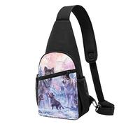 KUEhhhr Winter Wolf Family Sling Bag Chest Bag for Men Women, Casual Sling Shoulder Backpack Crossbody Bag, Left Or Right Shoulder Daypack