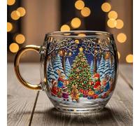 Kuehssn Christmas Festive Painted Glass Cups, 10 Oz Christmas Coffee Mug, Funny Coffee Tea Mug for Holiday Home Wedding Stocking Stuffer