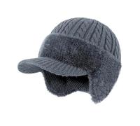 Kuehssn ColdShield Trapper Blocking Knitted Hats | Windproof Insulated Winter Beanie Hat with Brim & Ear Flap | Soft Breathable Fabric Moisture, for Traveling Hiking Snowboarding Sports Gray