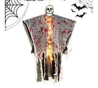 Kuehssn Halloween Hanging Ghost Decor, LED Light-Up Spooky Skeleton Pendant, Flying Ghost Skull Halloween Hanging Decoration, For Escape Room Gardens Party Lawn Festival