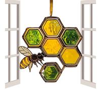 Kuehssn Honey Bee Sun Catcher, Acrylic Bee Garden Decor, Decorative Honeycomb Pendant, Sun Catcher For Window Garden Balcony Indoor Outdoor Use
