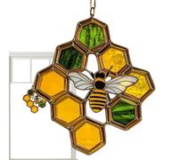 Kuehssn Honey Bee Sun Catcher - Acrylic Bee Home Decor,Decorative Honeycomb Pendant, Sun Catcher For Window Garden Balcony Indoor Outdoor Use