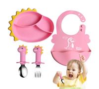 Kuehssn Toddler Eating Utensils,Divided Food Plate and Utensil Set - Self-Feeding Training Dinner Plate Bibs Spoon and Fork Set for Kids