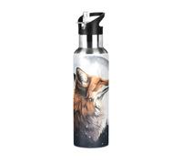 KUEJOP Stainless Steel Sports Water Cup Hand Drawn Watercolor Fox Insulated Water Bottle with Straw