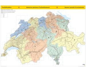 Kümmerly+Frey Thematische Karte Schweiz Postleitzahlenkarte Poster 1:260.000: Mit sämtlichen PLZ der Schweiz
