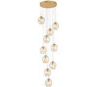 KUENCE Chandelier Ceiling Light Modern and Simple Staircase Lights, Glass Staircase 10 Glass Ball LED Large Chandeliers for Modern Living Room Villas, 50xH220cm Home Decor Lamp (Color:Amber)