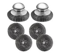 Kueohse 2Pcs Stainless Steel Scrubber with Handle, 4 Replacement Scrubber,for Cleaning Cast Iron, Dishes, Kitchen Pots, Grills