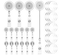 Kueohse 30Pc DIY Retractable Badge Holder Reels with Swivel Alligator Clip and Clear Circle Acrylic Sheet Badge Reel Blanks DIY,