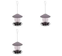 Kueohse 3X Wild Bird Feeder, Outside Squirrel Proof Bird Feeder, Hanging Wild Bird Feeder with Round Shaped Roof Grey