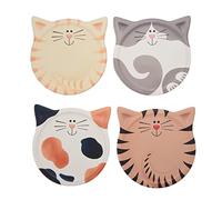 Kueohse 4 Pcs Drink Coaster,Water-Absorbing Ceramic Coaster,Cute Cat Coaster,for Coffee Table,Milk,Coffee,Hot Drink,Etc