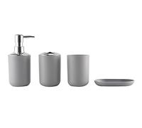 Kueohse 4 Pcs Plastic Bathroom Accessory Set,Bath Toilet Brush Accessories Set with Toothbrush Holder,Toothbrush Cup(Grey)