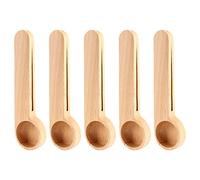 Kueohse 5 Pcs Wooden Coffee Scoop and Bag Clip Measure Spoon 2-In-1 Bags Sealer Measuring Spoon for Beans,Espresso Coffee,Tea
