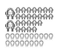 Kueohse 50 PCS Wire Rope Kit M3 Metal Wire Rope Cable Clamp and M3 Stainless Steel Thimbles Silver 1/8Inch for Wire Rope Rigging