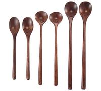 Kueohse 6 Pieces Wooden Spoons Kitchen Serving Long Handle Soup Spoons Cooking Tasting Spoons for Eating Mixing Stirring