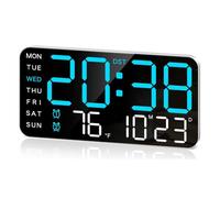 Kueohse 8.4In Large Digital Wall Clock,Led Alarm Clock with Big Digits, Date, Temperature, for Room, Bedroom, Gift, Blue