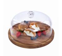 Kueohse Cake Stand with Lid, Wood 12in Round Cake Holder, 2-in-1 Dessert Table Display Set & Charcuterie Board for Cheese