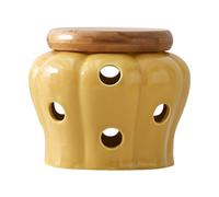 Kueohse Ceramic Garlic Storage Jar with Lid Hollow Openwork Garlic Head Ginger Chili Pepper Storage Jars Candle Lampshade