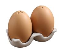 Kueohse Ceramic Salt Set, Pepper Shaker Set, Bamboo Salt Shakers Mini Brown Egg Shaped Shakers with Carton Design Holding Stand