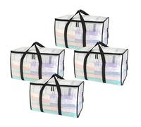 Kueohse Clear Moving Bags Heavy Duty - 4 Pack 90L Storage Bags with Strong Handles, Zipper, Waterproof, Semi-Transparent