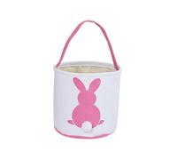Kueohse Easter Bunny Basket Buckets, Cute Personalized Canvas Cotton Tote Bags Basket for Easter Party Gift Pink-White