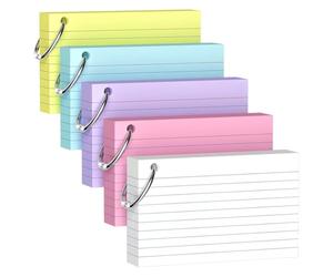 Kueohse for Effective Study and Organization- Heavyweight 180gsm 250-Pack 3x5 Inch Colored Index Cards with Key Ring