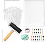 Kueohse Gel Printing Plate Kit- Complete Set Includes 8" X 10" Gel Plates, Brayer Tool, Watercolor Paints, A4 Printmaking Paper, and More