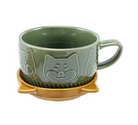 Kueohse Japanese Cute Mug Ceramic Shiba Inu Panda Coffee Cup with Lid Home Couple Milk Breakfast Cup Water Cup(Green)